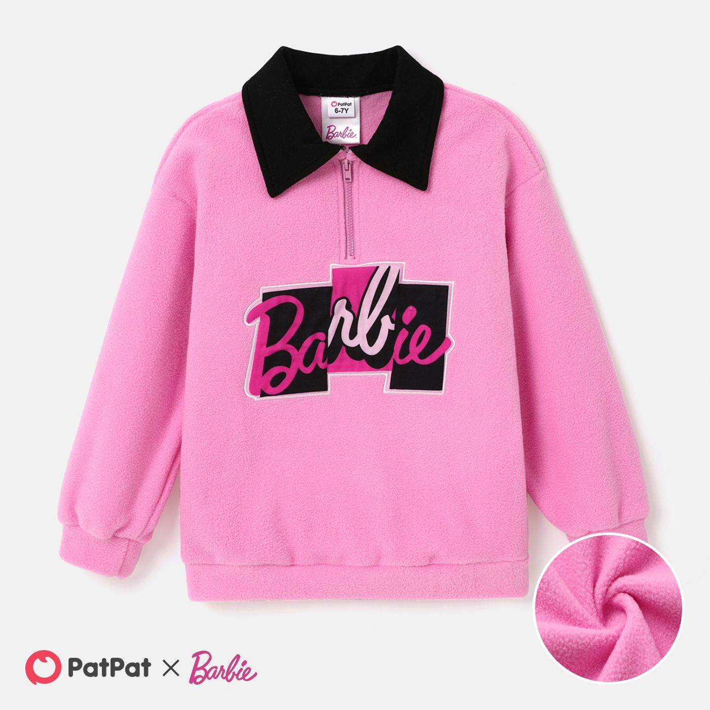 

Barbie Kid Girl Letter Embroidered Polar Fleece Sweatshirt