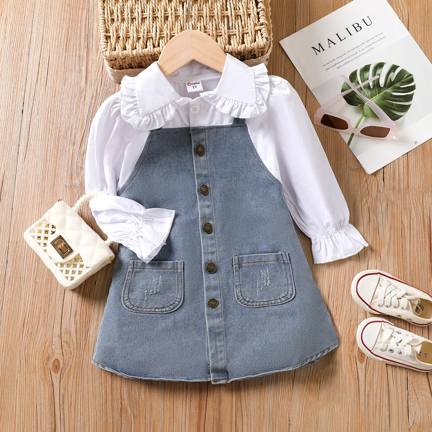 Toddler Girl Solid Denim Botton Design Lapel Dress  image 6