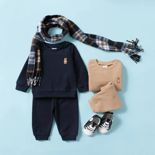 2pcs Baby/Toddler Boy/Girl Basic Grid Print Sweatshirt and Pants Set