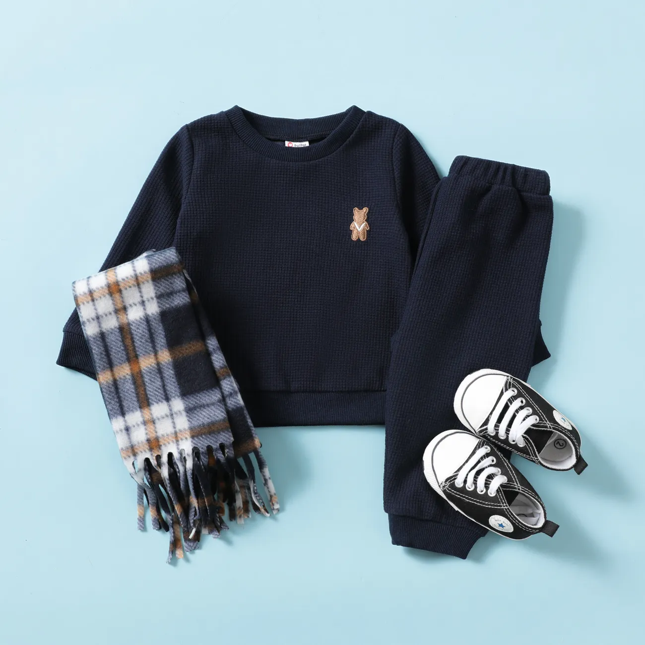 2pcs Baby/Kleinkind Junge/Mädchen Basic Grid Print Sweatshirt und Hosen-Set Baby-Königsblau big image 1
