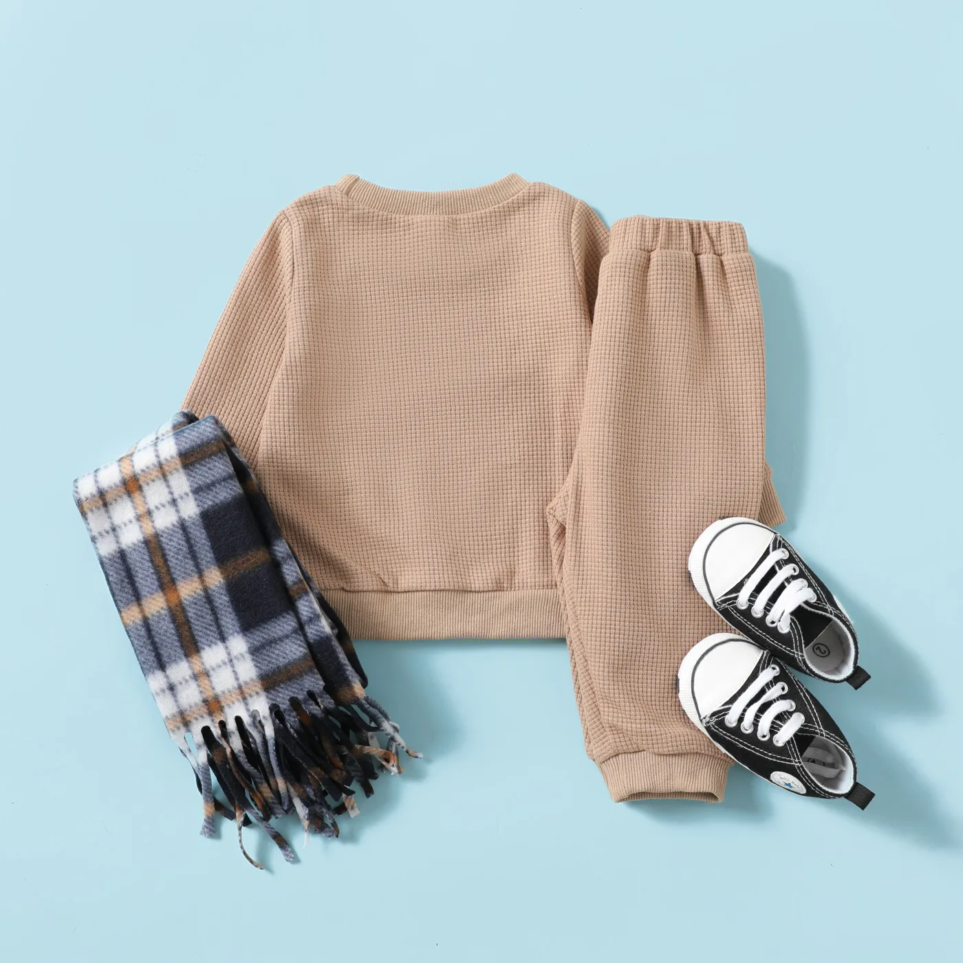 2pcs Baby/Toddler Boy/Girl Basic Grid Print Sweatshirt and Pants Set Baby Brown image 3