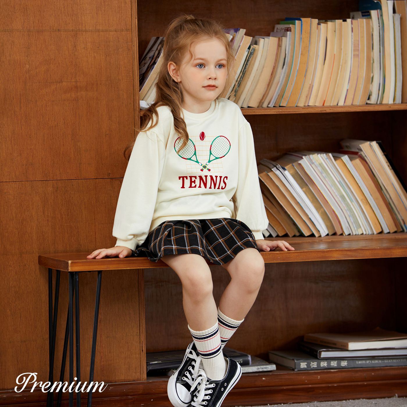 2pcs Cotton Blend Medium Thick School Toddler Girl Dress Set Avec Plis