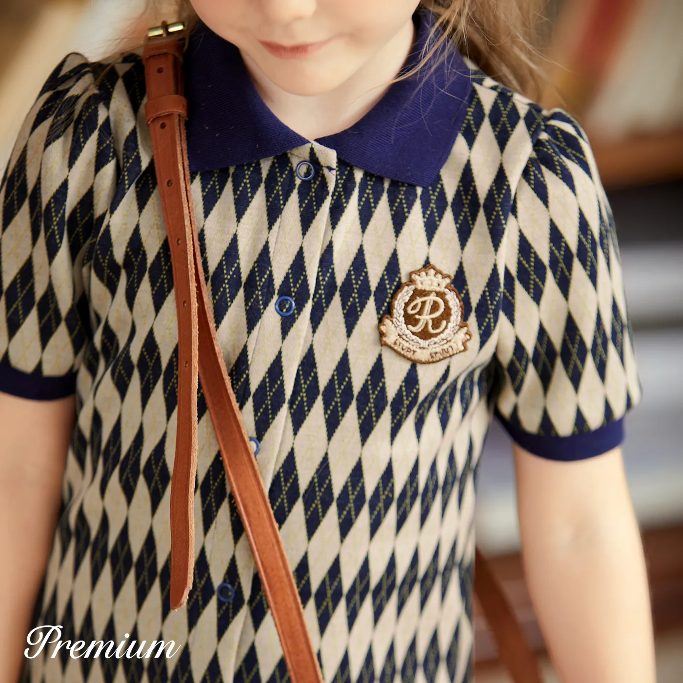 Medium Thick Polyester Spandex Girl's Grid Lapel Dress Set  image 5