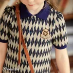 Medium Thick Polyester Spandex Girl's Grid Lapel Dress Set  image 5