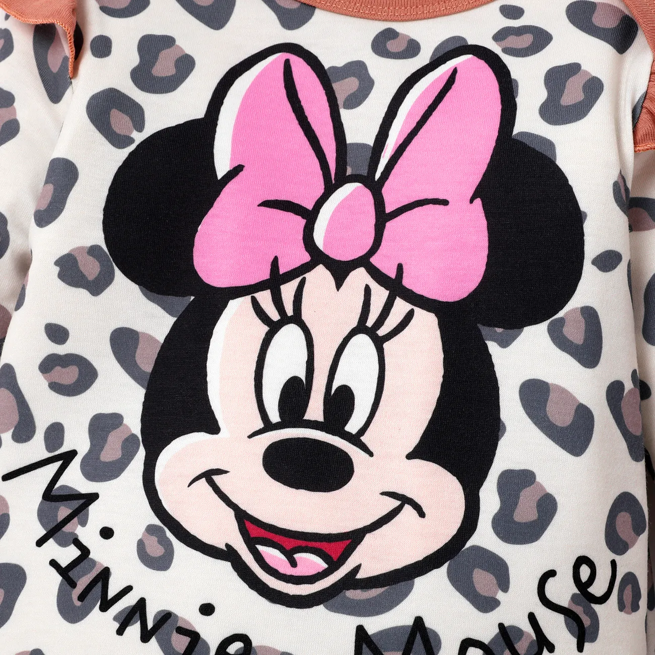 Disney Mickey and Friends Baby Girl 3pcs Character Print Leopard Long-sleeve Onesies & Pants & Headband Set  Khaki big image 1