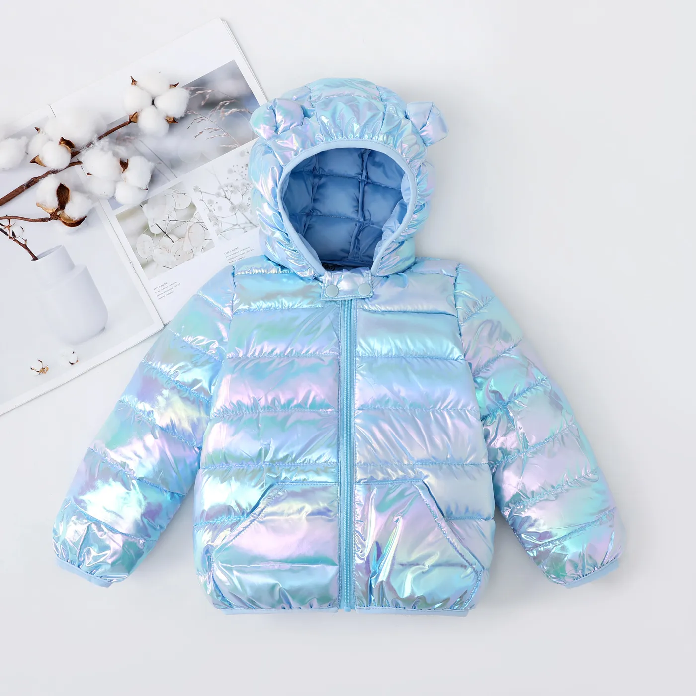 toddler boy/toddler girl 3d ear design metallic quilted cotton-padded jacket