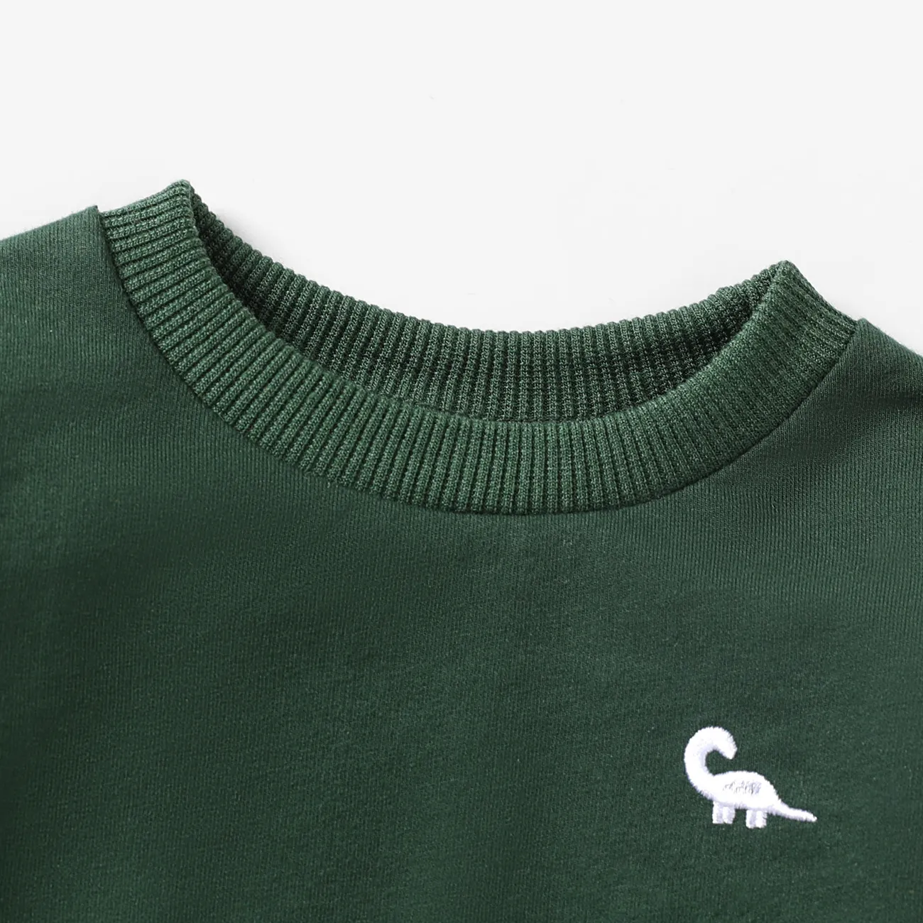Baby Boy Animal Pattern Dinosaur Embroidery Long Sleeves Sweatshirt Dark Green big image 1