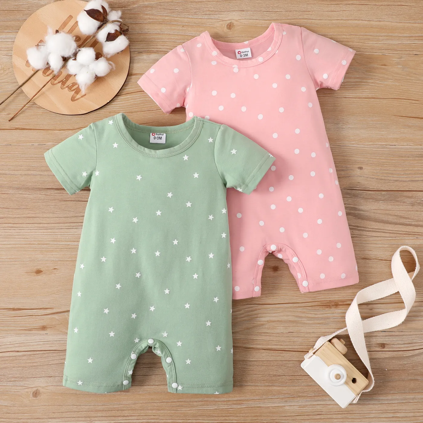 Baby Boy/Girl Allover Stars Polka Dots Print Short-sleeve Romper