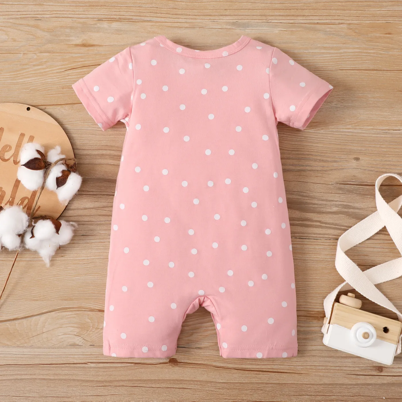 Baby Boy/Girl Allover Stars Polka Dots Print Short-sleeve Romper Pink image 3
