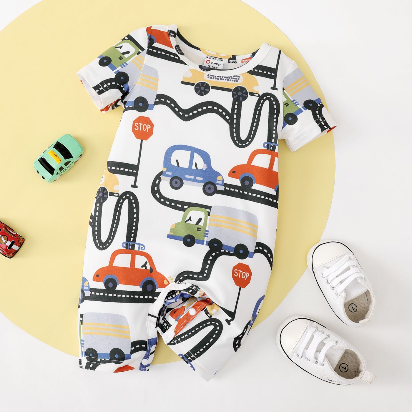 

Baby Boy Allover Car Print Short-sleeve Romper