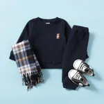 2pcs Baby/Toddler Boy/Girl Basic Grid Print Sweatshirt and Pants Set Toddler Navy
