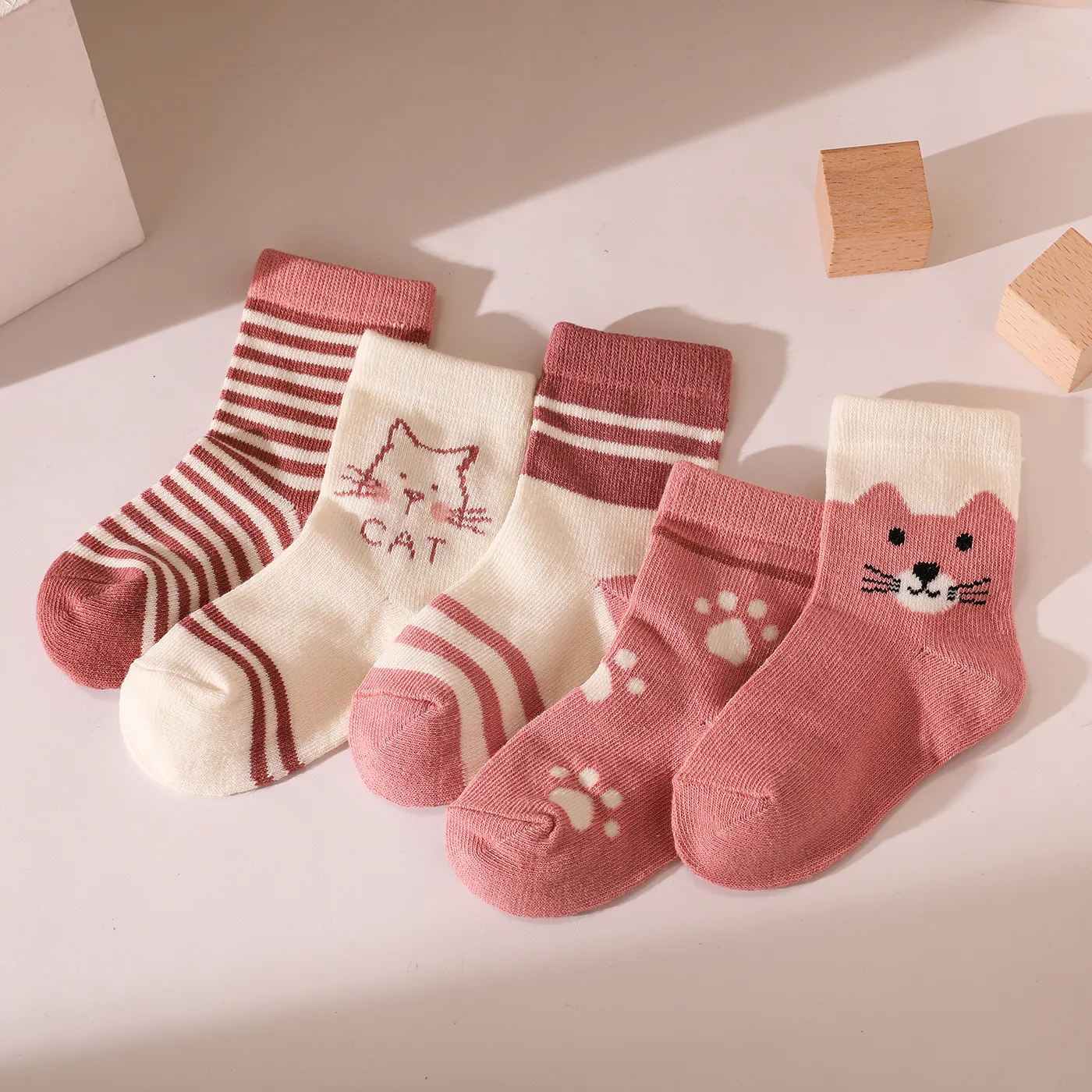 

5 Pairs Baby / Toddler Little Bear & Cat Embroidery Tube Socks