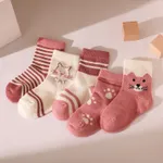 5 Pairs Baby / Toddler Little Bear & Cat Embroidery Tube Socks  Pink