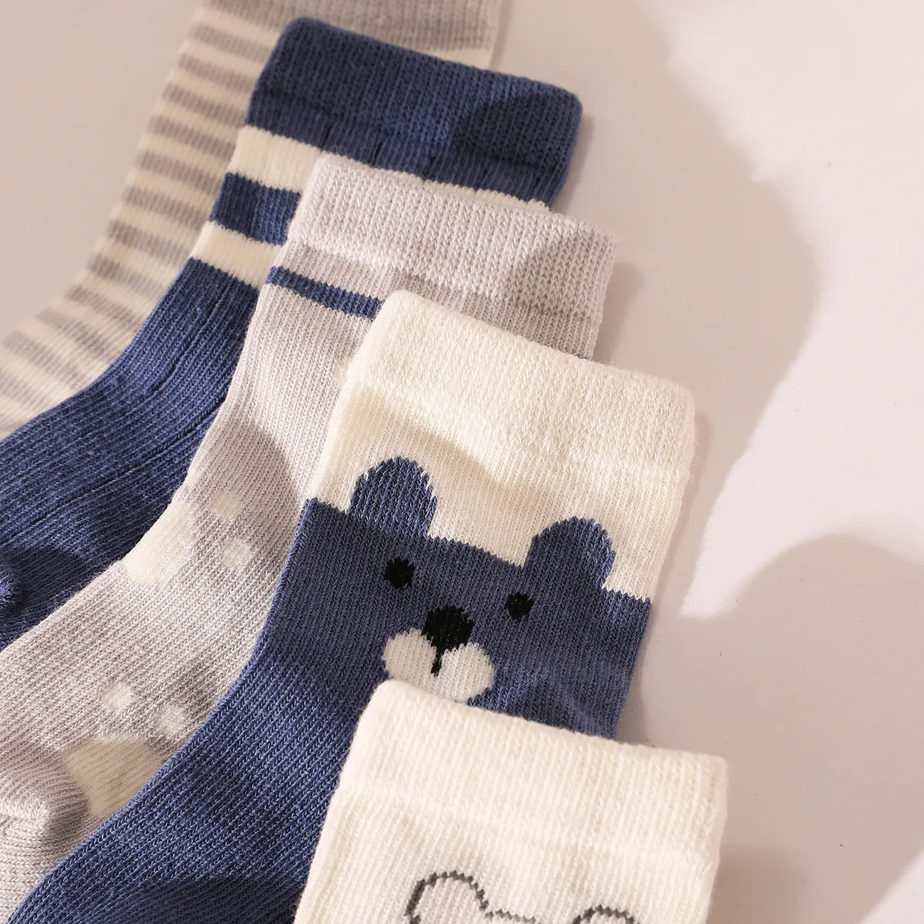 5 paires de chaussettes en tube de broderie Little Bear & Cat  Bleu big image 1