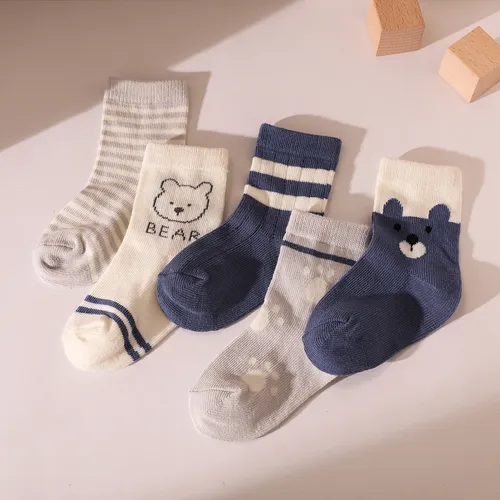 5 paires de chaussettes en tube de broderie Little Bear & Cat 