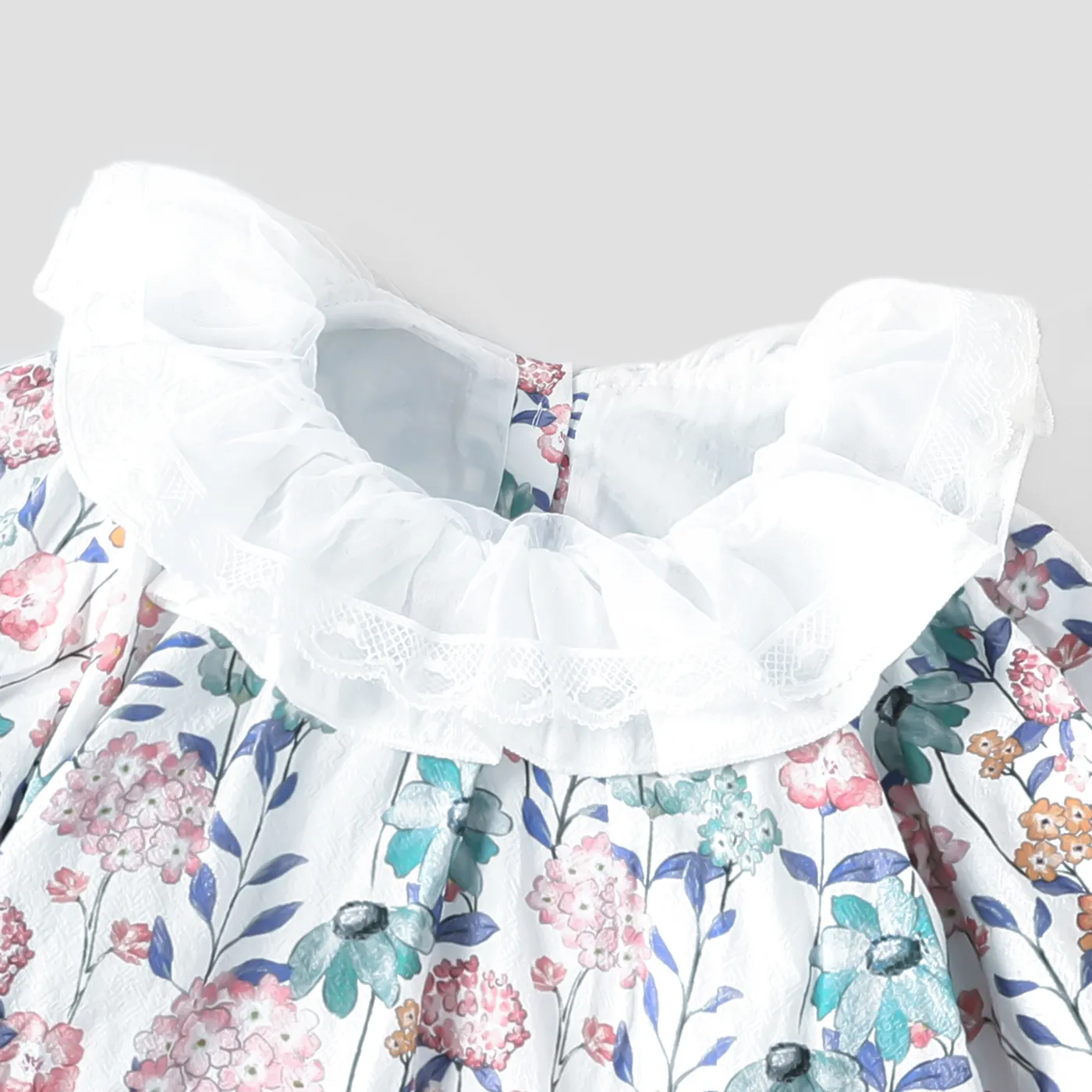 100% Cotton Medium Thickness Long Sleeves Elegant Baby Girl Dress with Puff Sleeves and Floral Pattern  image 6