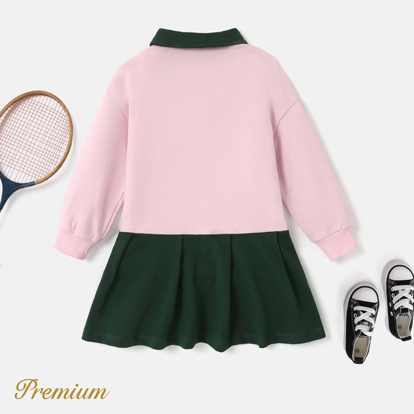 100% Cotton Medium Thickness Solid Color Pleated Toddler Girl Dress Suitable for School  image 4