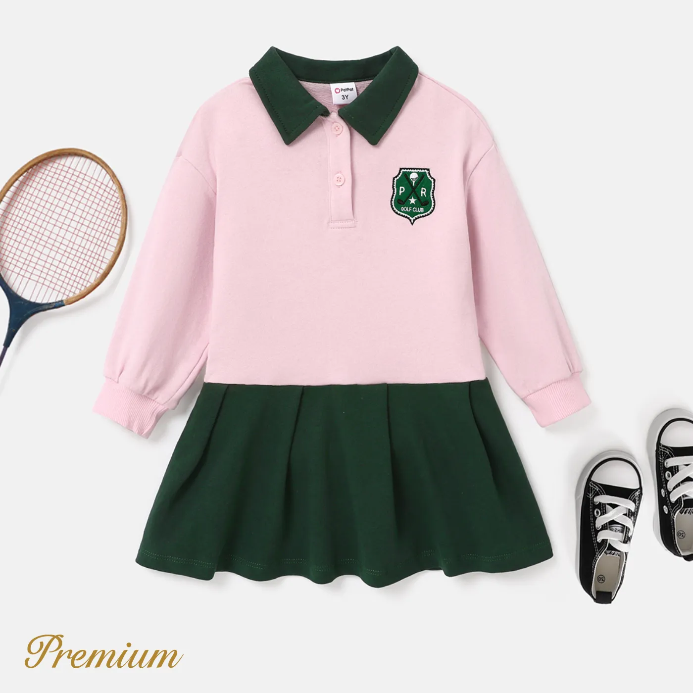 100% Cotton Medium Thickness Solid Color Pleated Toddler Girl Dress Suitable for School  big image 1