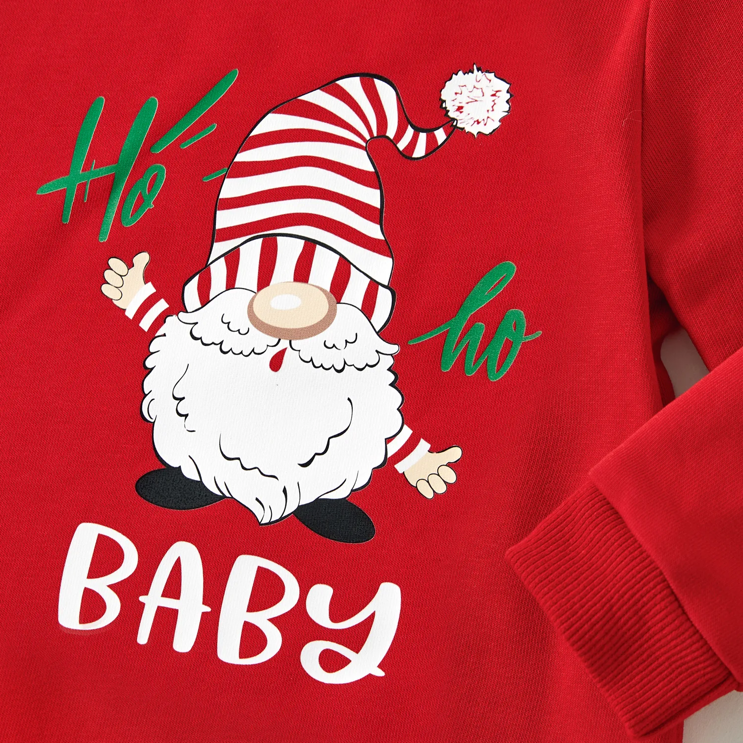 Family Matching Solid Color Santa&Letters Print Long Sleeve Cotton Tops Red image 5