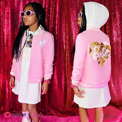 Barbie Kid Girl Figure Print Striped Long-sleeve Snap Button Sweatshirt