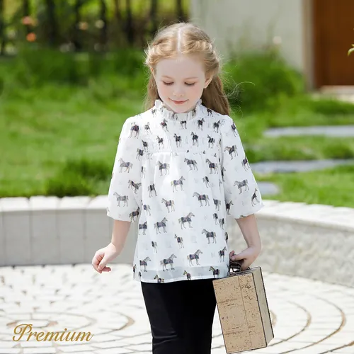 2pcs Cotton/Polyester Blend Girl's Elegant Medium Thickness Smocking Suits with Animal Pattern