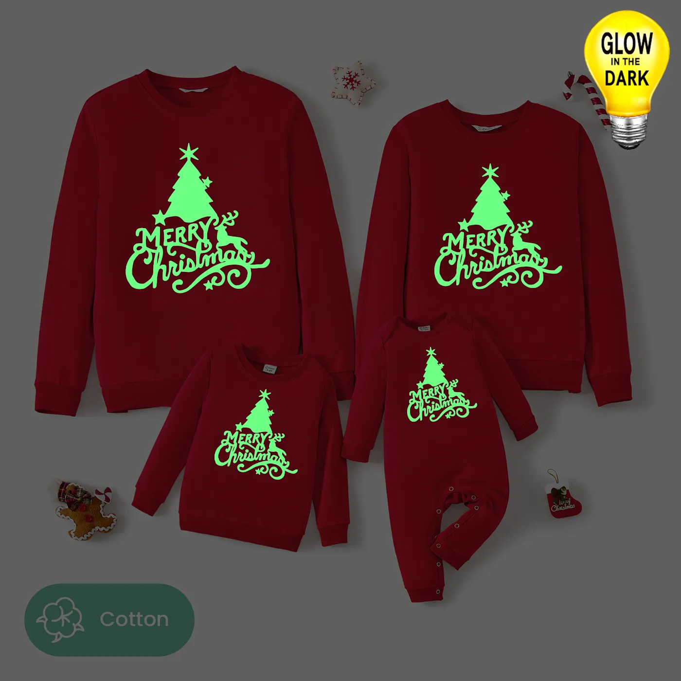 Christmas Family Matching Glow In The Dark Letters Print Long-sleeve Casual Tops  image 3