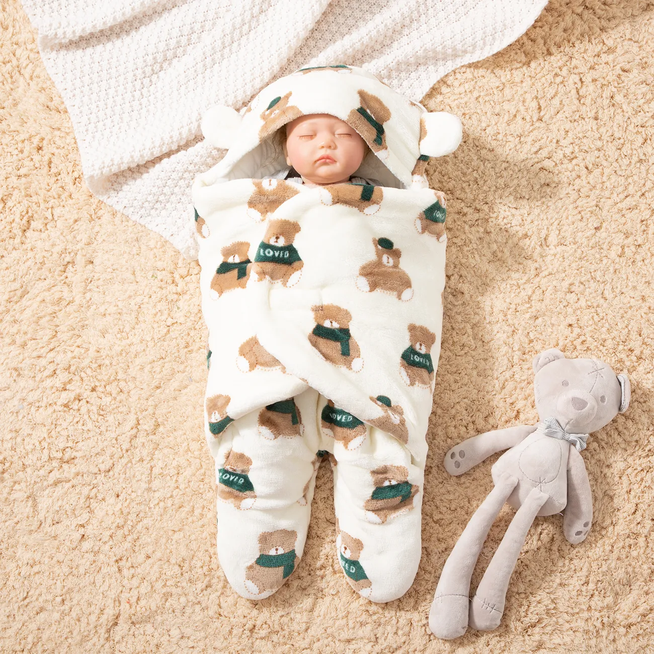 Baby Thickened Flannel Sleeping Bag with Bear Design  image 5