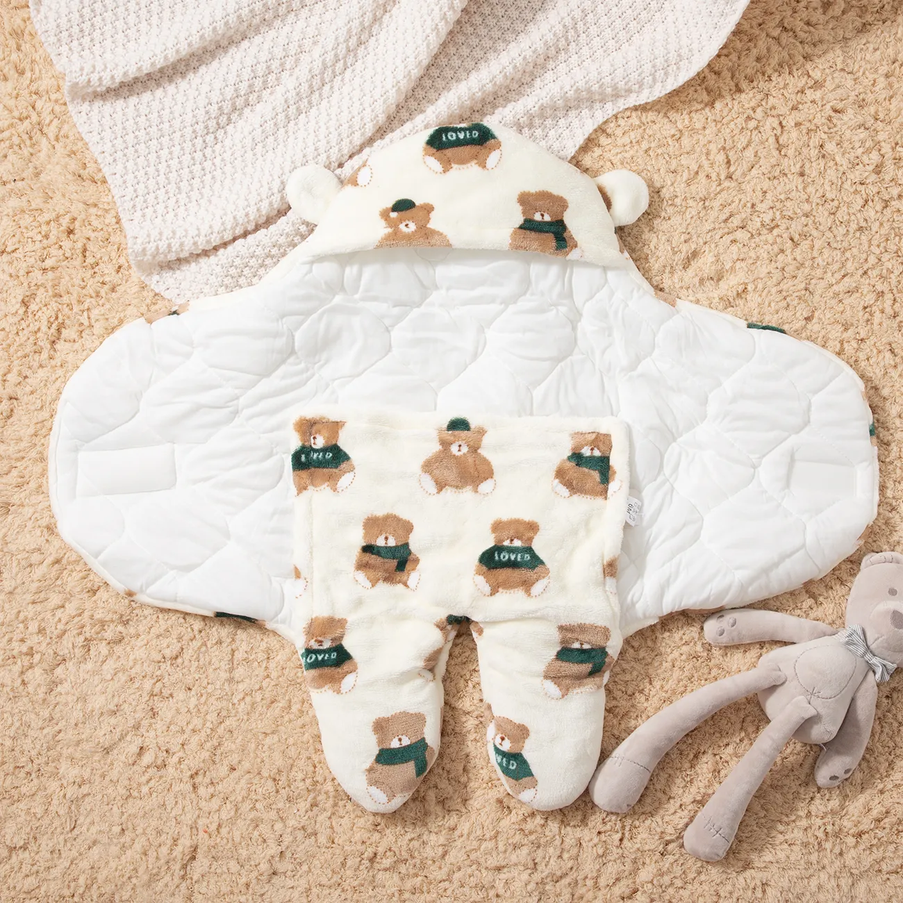 Baby Thickened Flannel Sleeping Bag with Bear Design  image 3