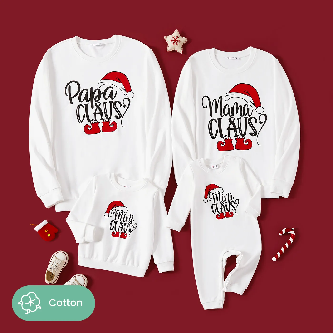 Christmas Family Matching Letters & Santa Hat Print Cotton Long Sleeve Tops