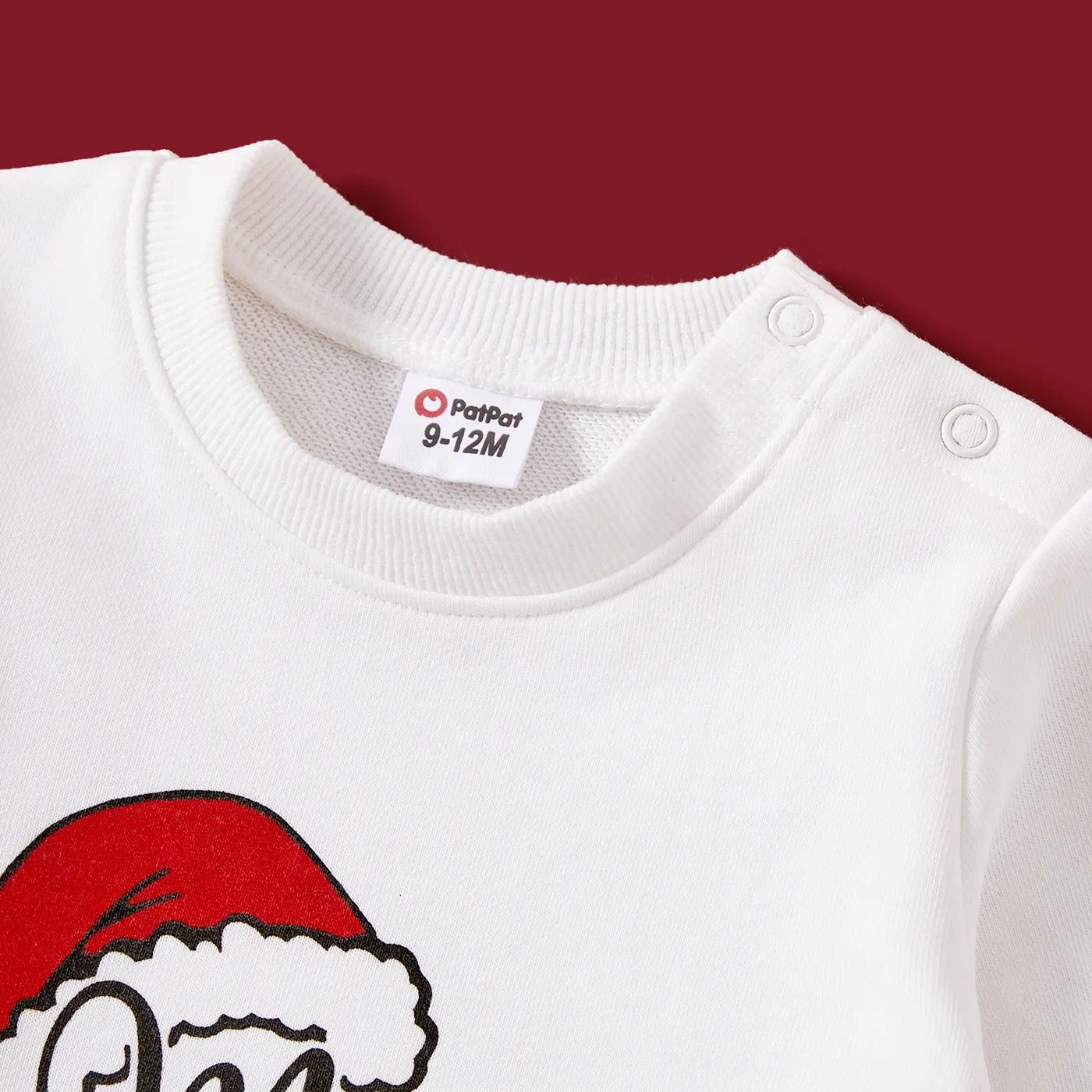 Christmas Family Matching Letters & Santa Hat Print Cotton Long Sleeve Tops White image 3