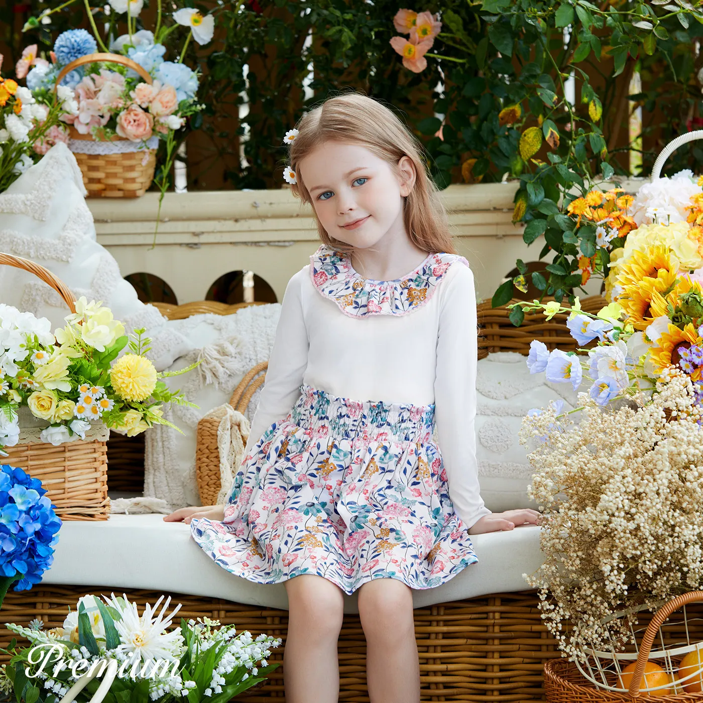 2 pcs Elegant  Smocked Toddler Girl Suit-Dress with Floral Pattern  image 2