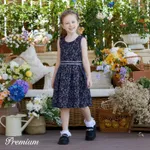 Girl's Medium Thickness Regular Fit  Elegant Floral Dress with Zipper Dark Blue image 5