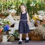 Girl's Medium Thickness Regular Fit  Elegant Floral Dress with Zipper Dark Blue image 3