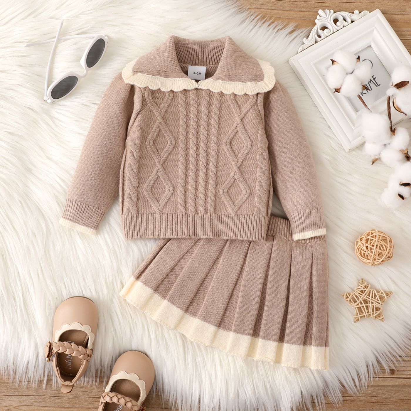 2PCS Baby Girl  Sweet Solid Color Lapel Set