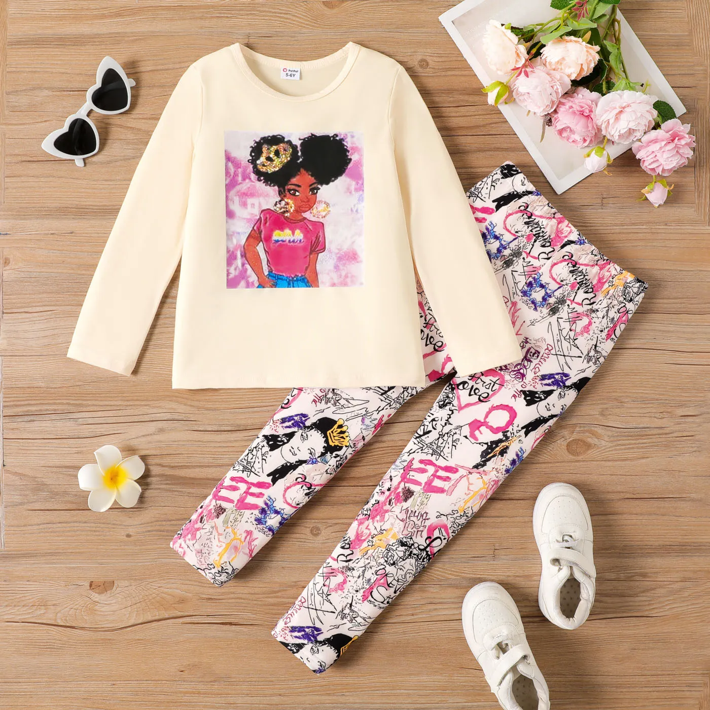 2PCS Kid Girl Fashionable Character Avant-garde Suit Beige big image 1