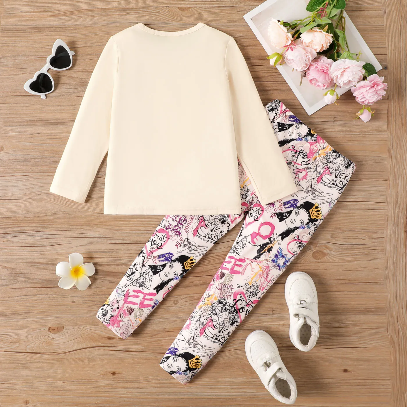 2PCS Kid Girl Fashionable Character Avant-garde Suit Beige image 6