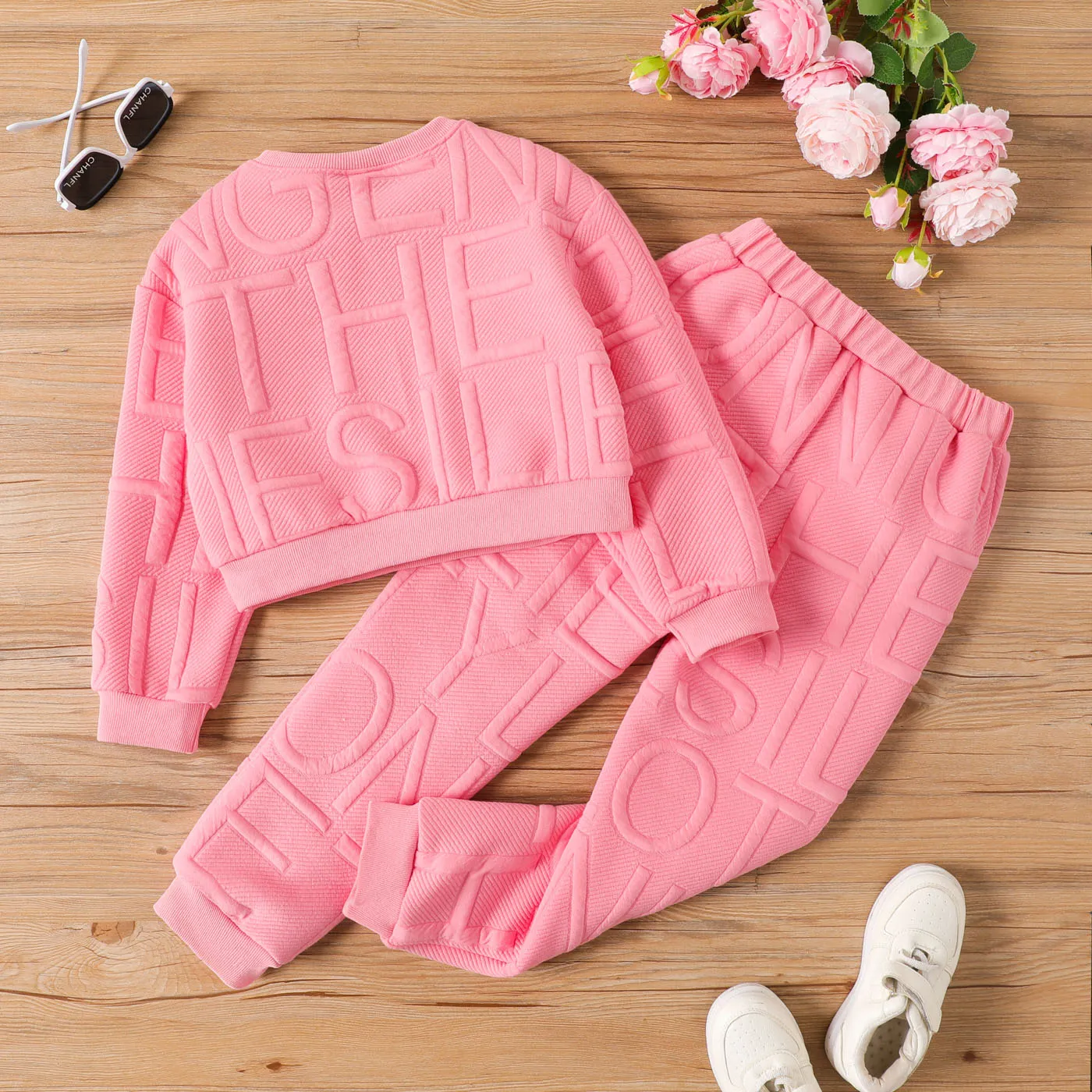  2PCS Kid Girl Avant-garde Letter Pattern Top/ Pant Set  Pink image 2