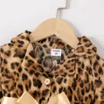  Toddler Girl Leopard Stitched Polka Dot Mesh Long Sleeve Dress   image 3