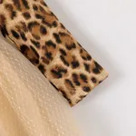  Toddler Girl Leopard Stitched Polka Dot Mesh Long Sleeve Dress   image 4