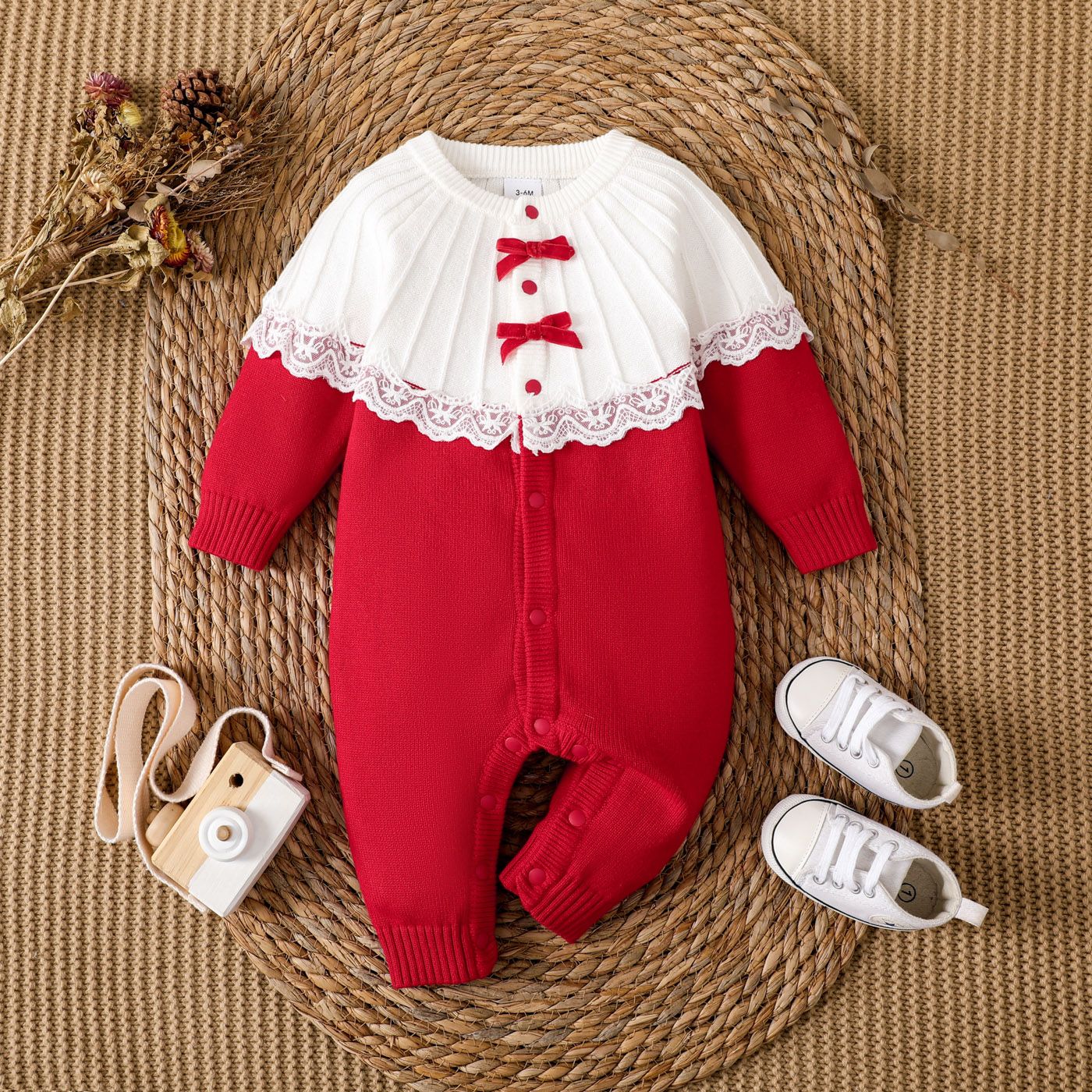 Baby Girl Sweet Fabric Stitching Long Sleeve Sweater Jumpsuit