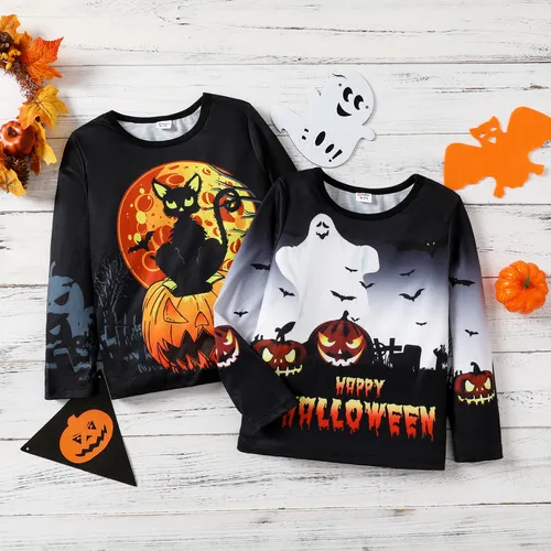 Halloween Kid Boy Pumpkin/Letter/Animal Print Long Sleeves T-shirt