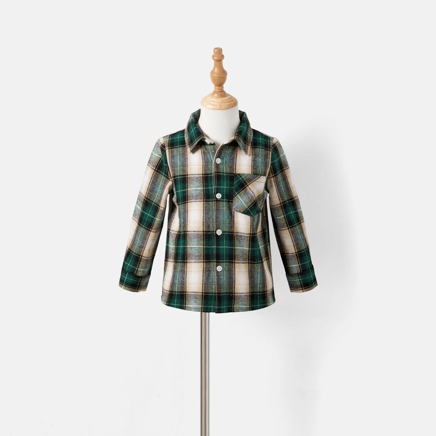 Family Matching Ribbed Embroidered Mesh Dresses and Plaid Long-sleeve Shirt Sets Green image 5