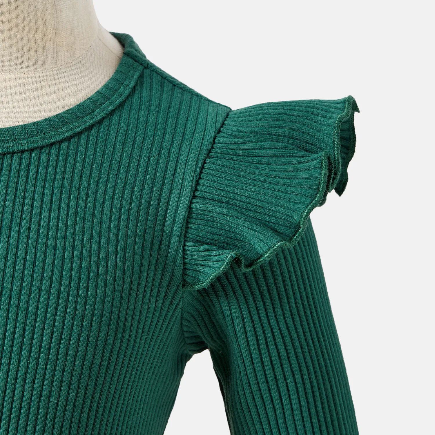 Family Matching Ribbed Embroidered Mesh Dresses and Plaid Long-sleeve Shirt Sets Green image 3