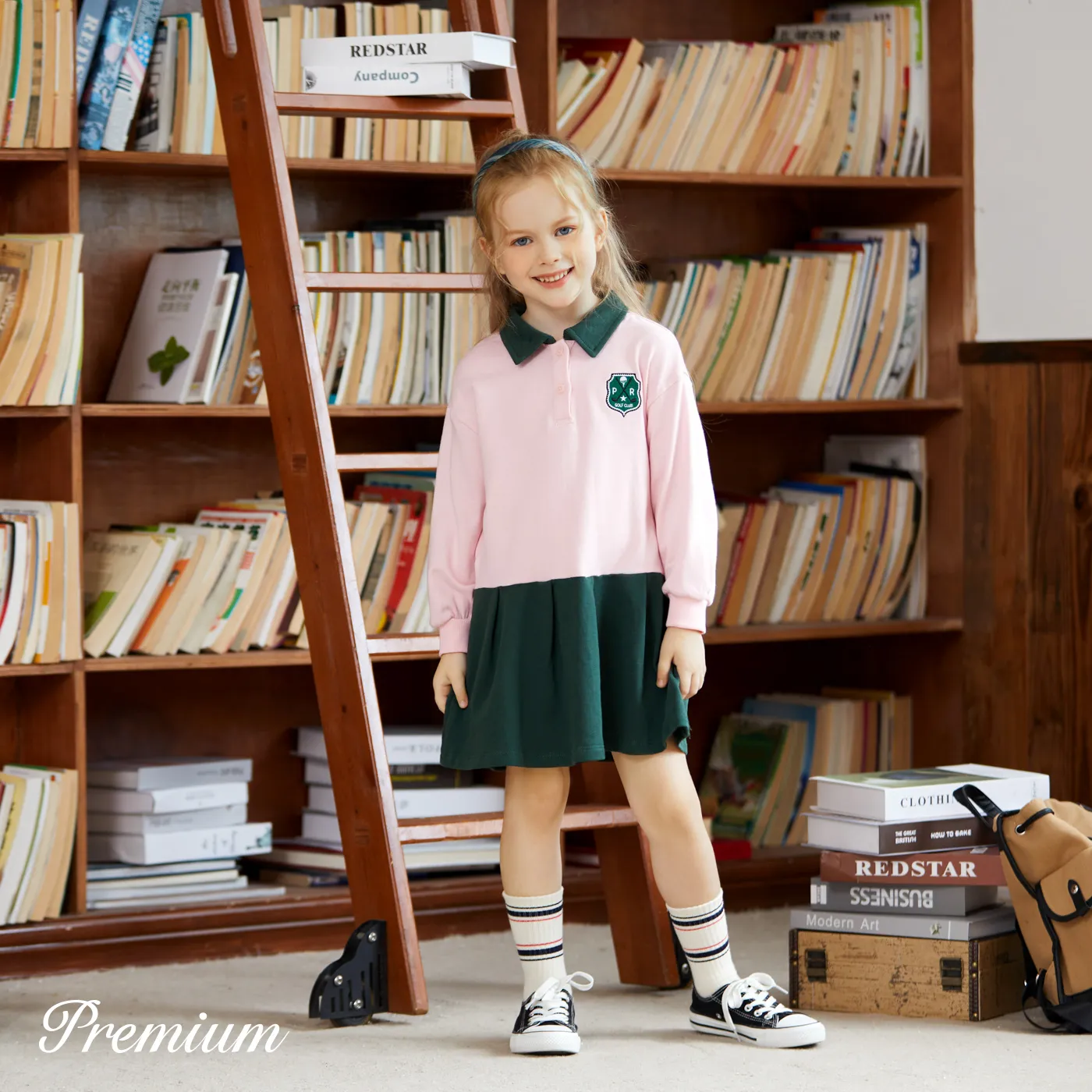 100% Cotton Medium Thickness Solid Color Pleated Toddler Girl Dress Suitable for School  image 3