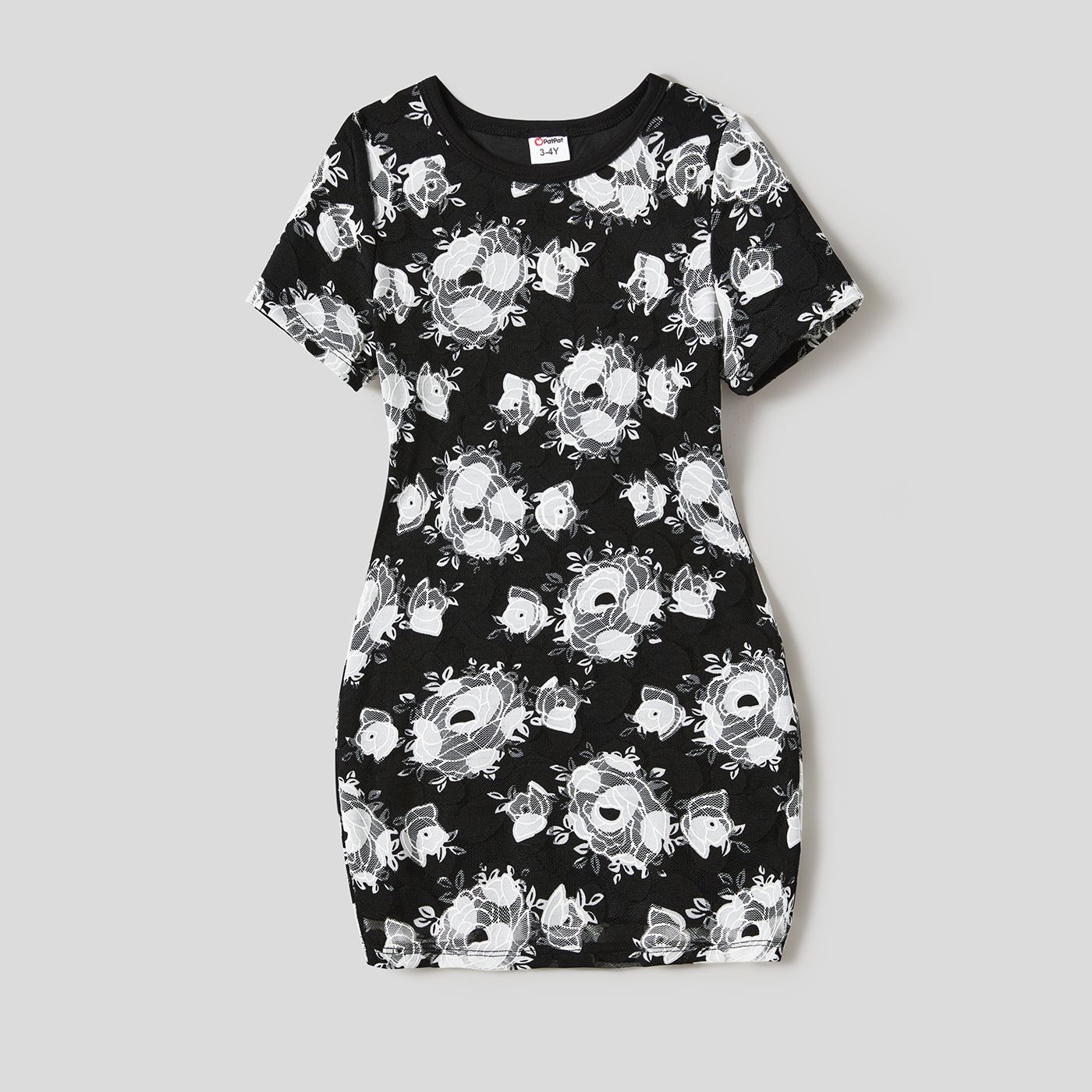 

Family Matching Colorblock Short-sleeve Polo T-shirts and Allover Floral Print Lace Bodycon Dresses Sets