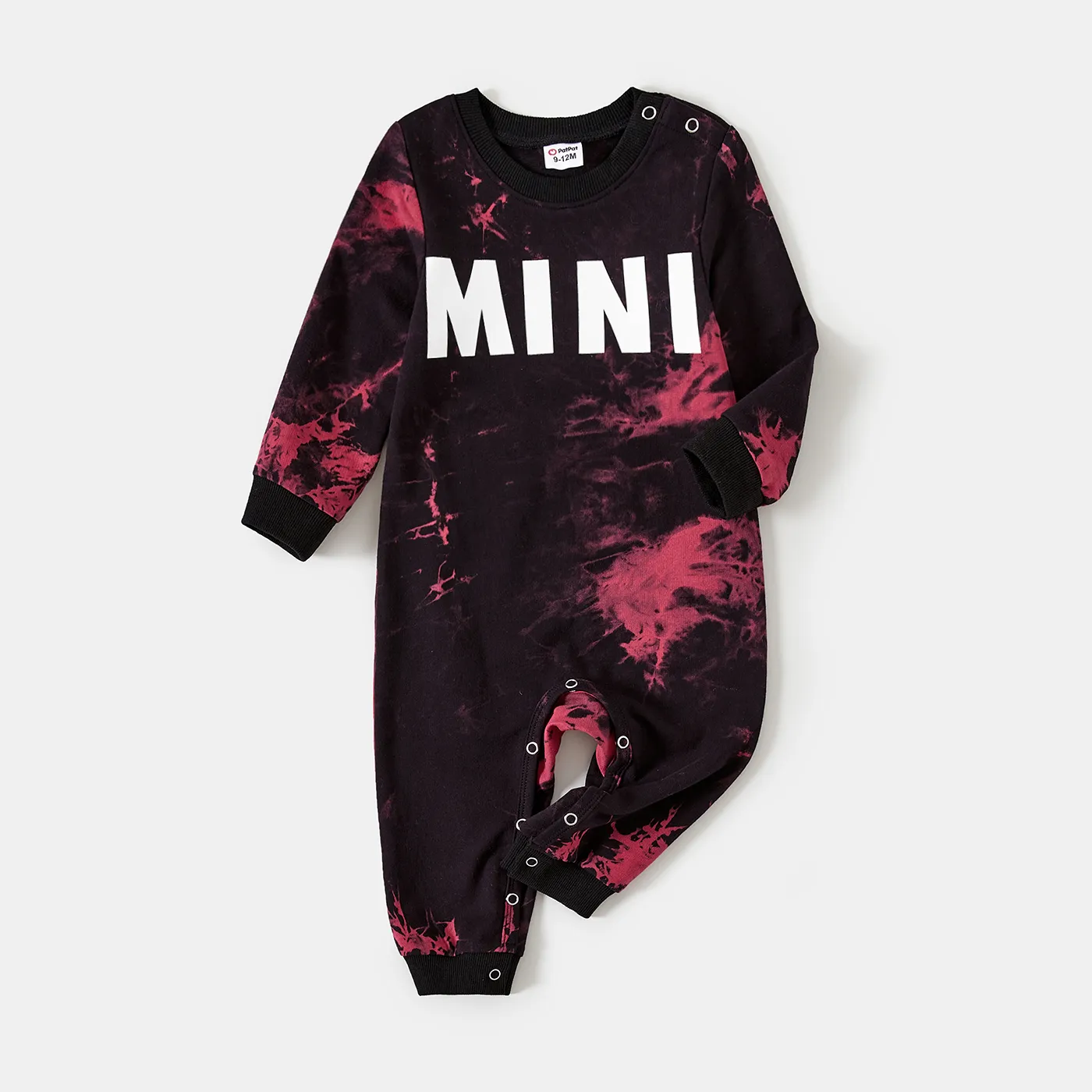Mom and Me Letter Print Tie Dye Long-sleeve Top and Shorts Set  Black big image 1