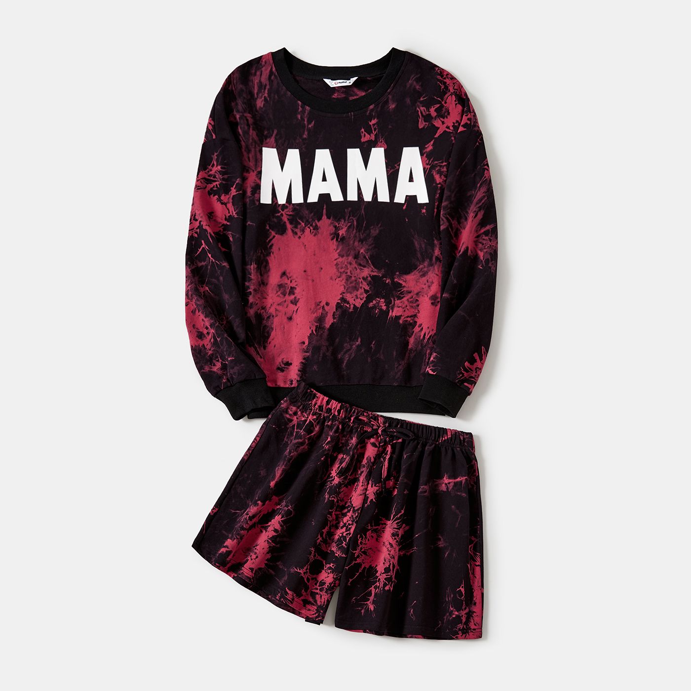 Mom And Me Letter Print Tie Dye Long-sleeve Top And Shorts Set
