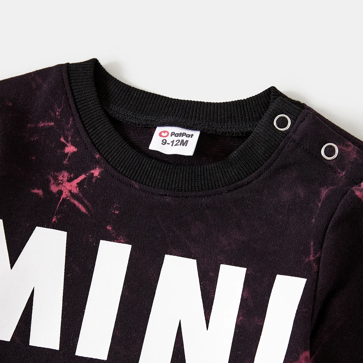 Mom and Me Letter Print Tie Dye Long-sleeve Top and Shorts Set  Black image 3