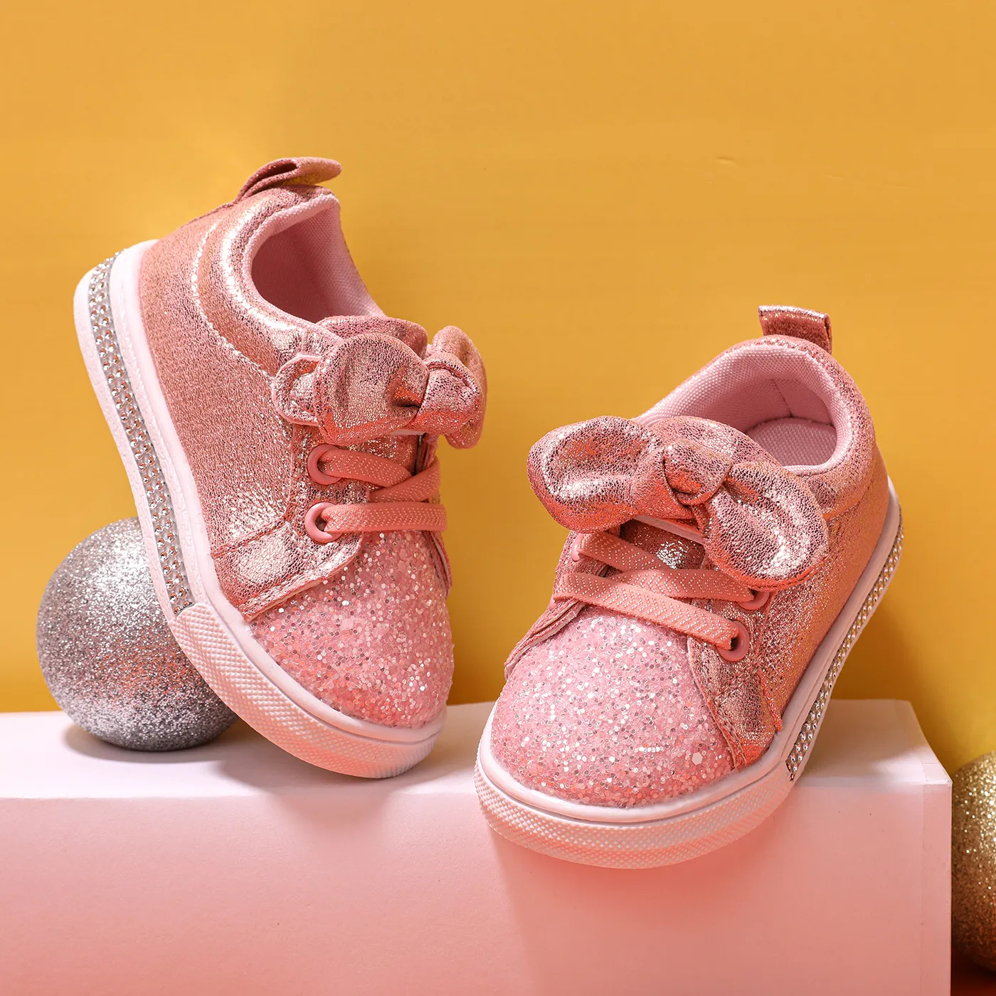  Toddler & Kids Pretty Bow Decor Solid Color Gliter Casual Shoes