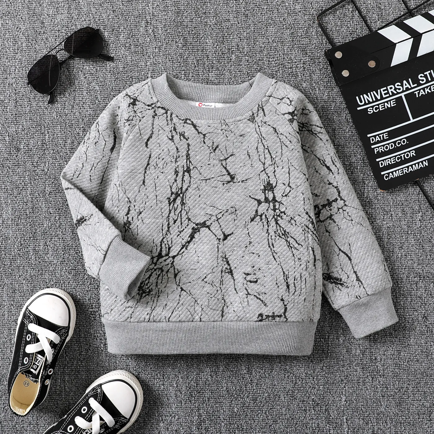 Toddler Boy Watercolor Spray Print Pullover Grey